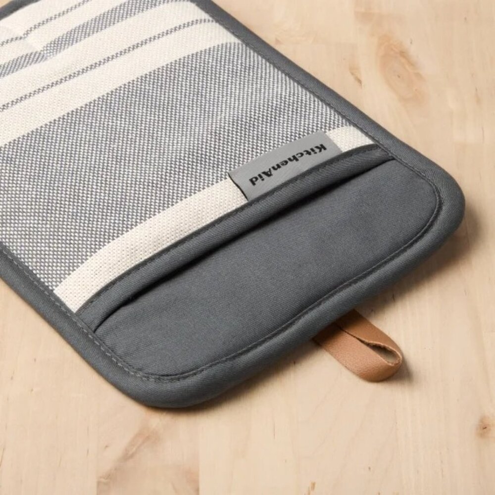 KitchenAid Gray Silicone Oven Mitts & Pot Holders Set | Striped Modern Farm - Picture 2 of 4